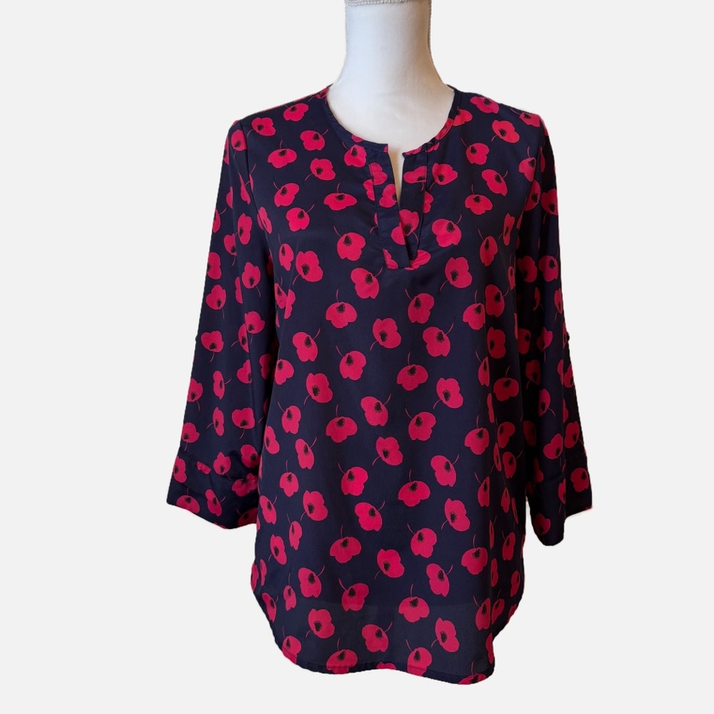 41 Hawthorn Ivy Split Neck Poppy Floral Print Blouse Women’s Medium